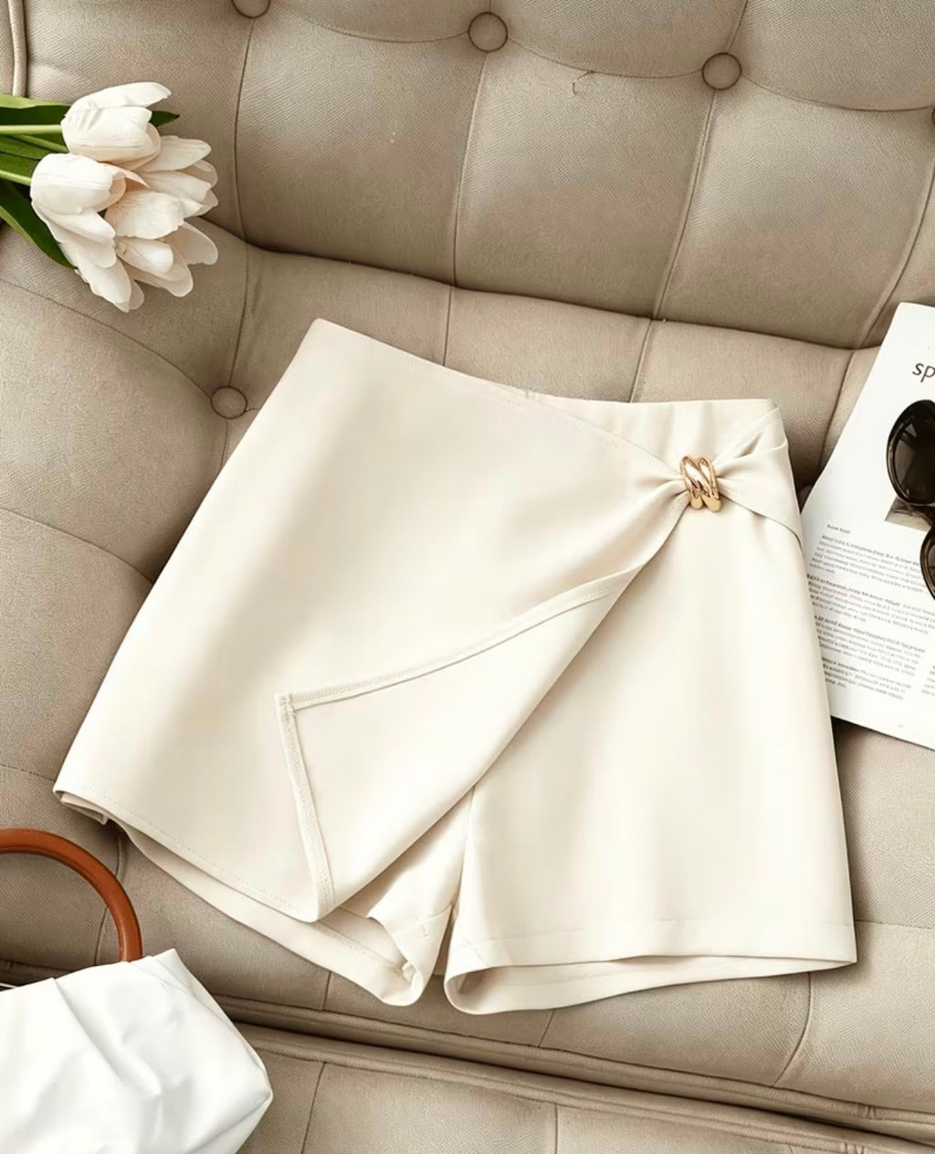 The Florence Ivory Wrap Mini Skirt